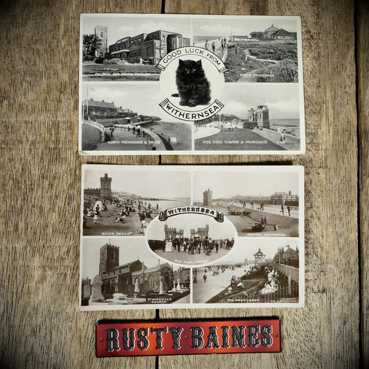 Postcards x2 Withernsea Multiview, Good Luck Cat, Grand Pavilion Etc