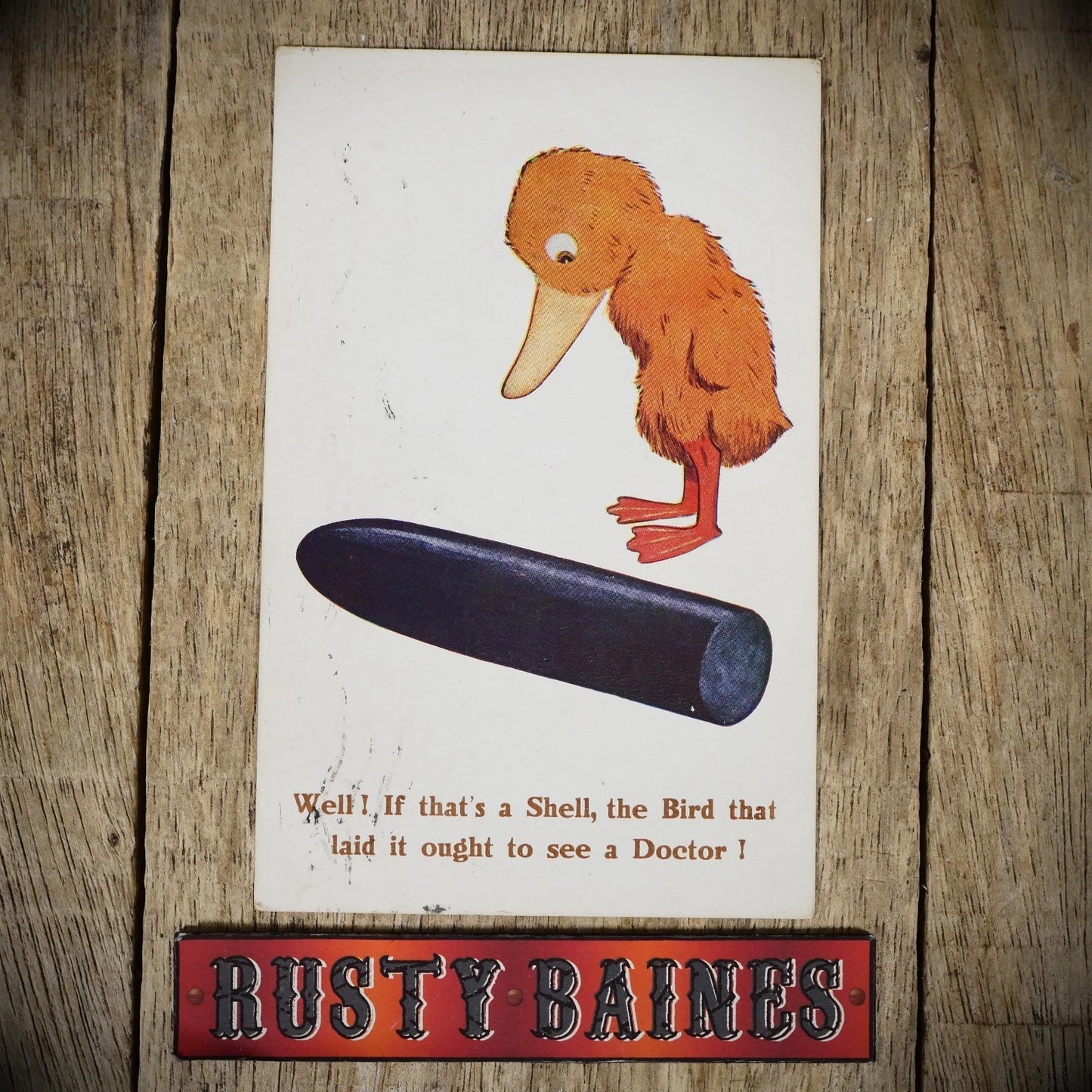 Postcard, WW1 Comic, Egg Shortage, Chick Bird, Ammunition Shell