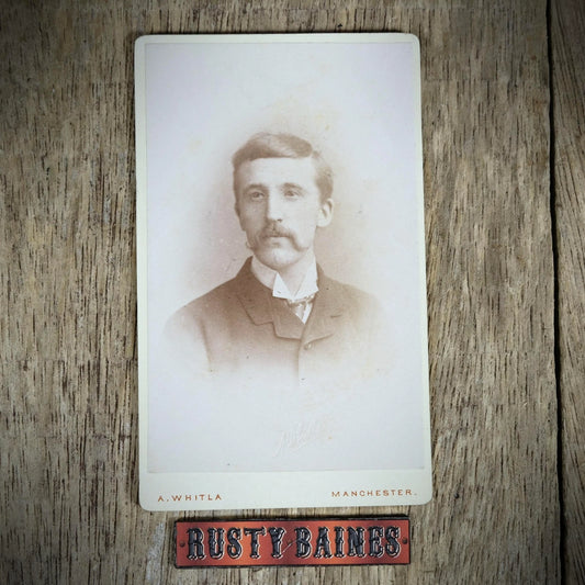 Carte de Visite (CDV) Portrait of Man with Handlebar Moustache, A Whitla, Manchester