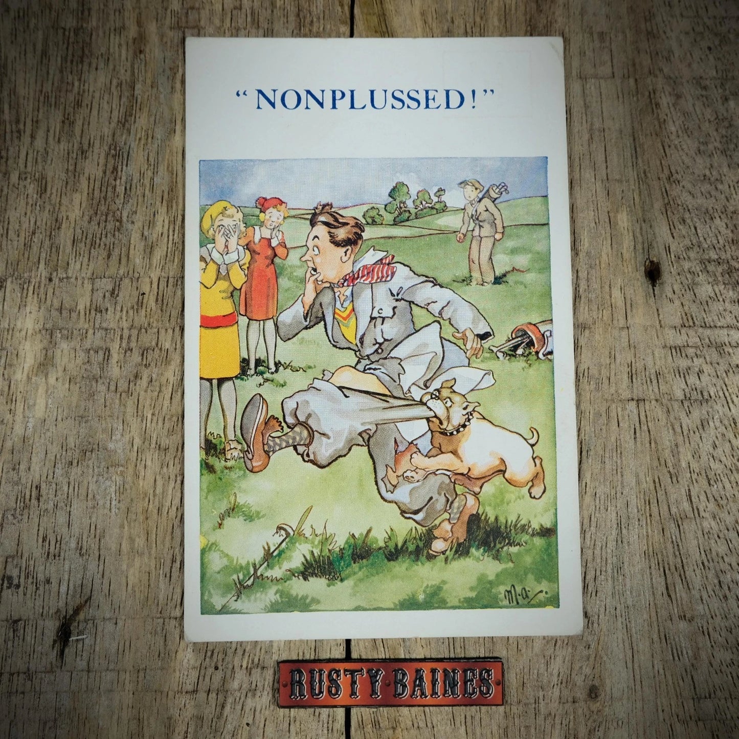 Postcard, Comic/Humour, Man Attacked by Dog on Golf Course