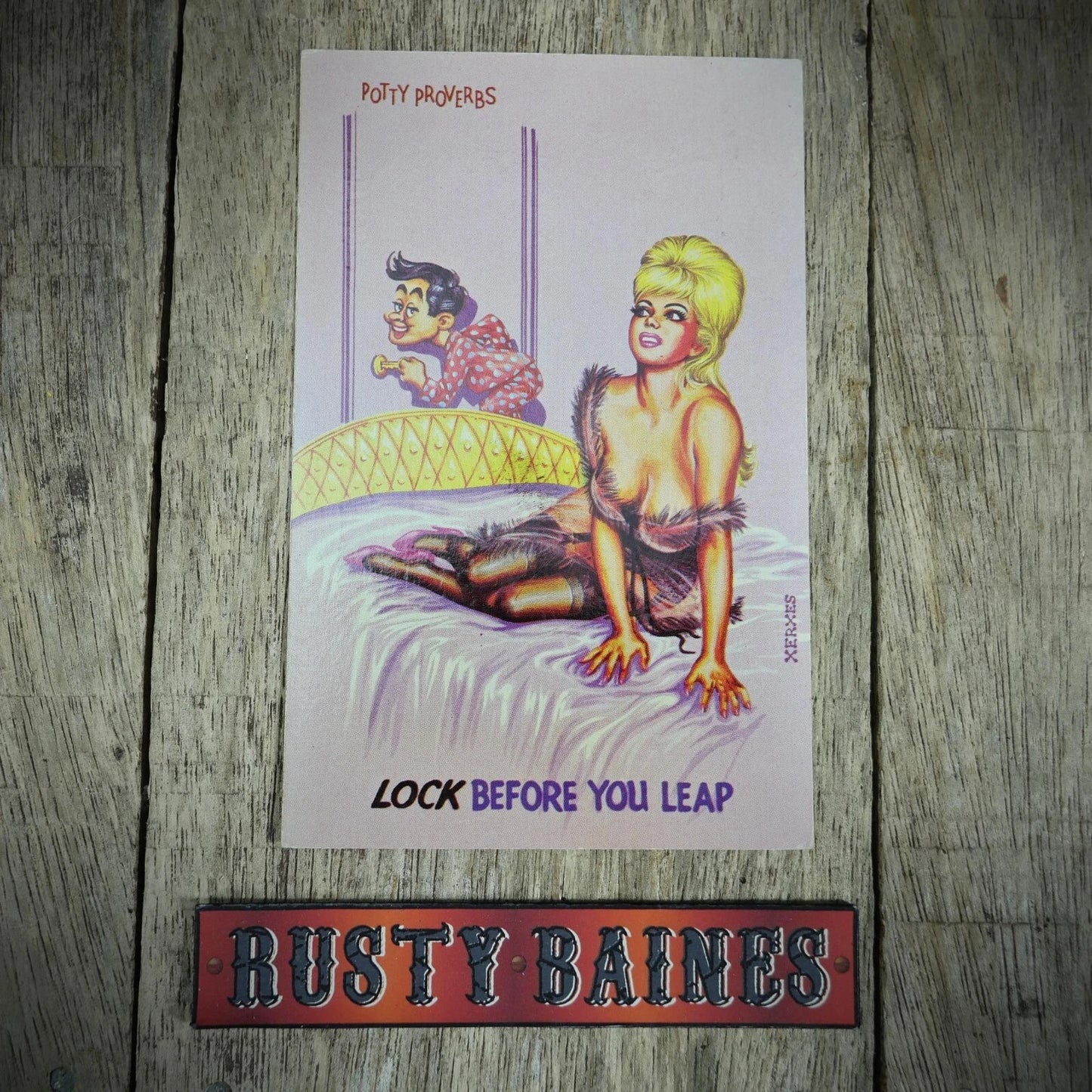 Postcard, Comic, Proverbs Lingerie Stockings Blonde Lady