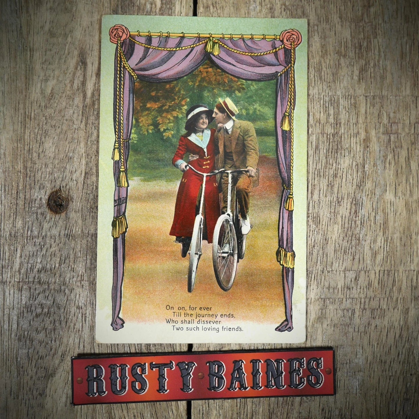 Postcard, Vintage/Antique Bicycle Bike Romance Lovers