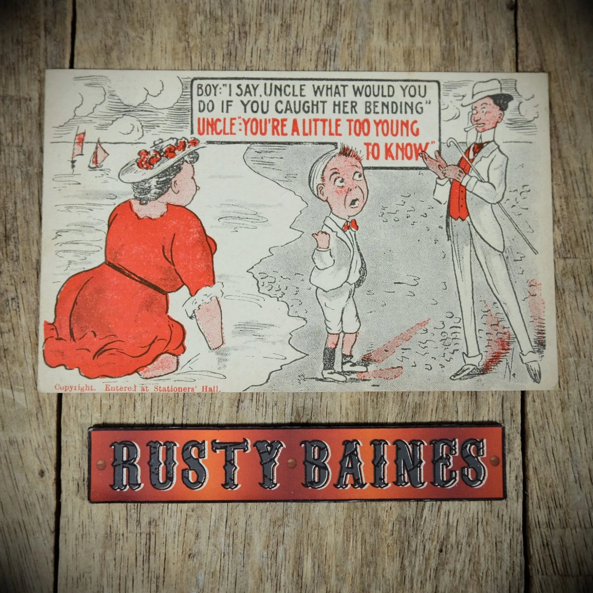 Postcard, Comic, Uncle, Boy, Seaside, Caught Her Bending