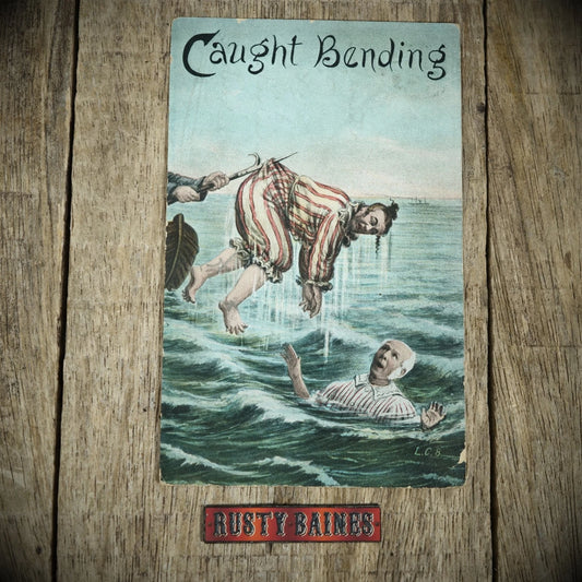 Postcard, Comic, Woman Caught Bending, Spiked in Sea