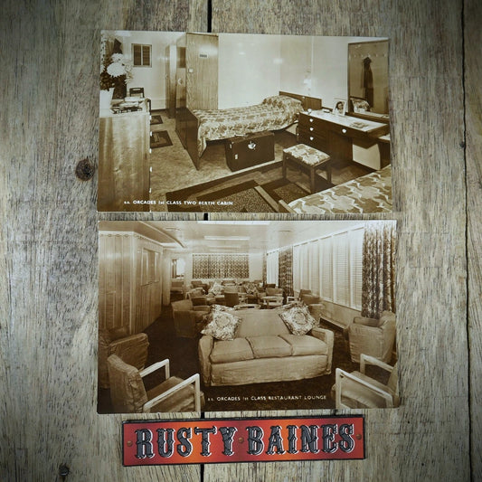 Postcard x2, Shipping, SS Orcades Lounge & Cabin, Real Photo