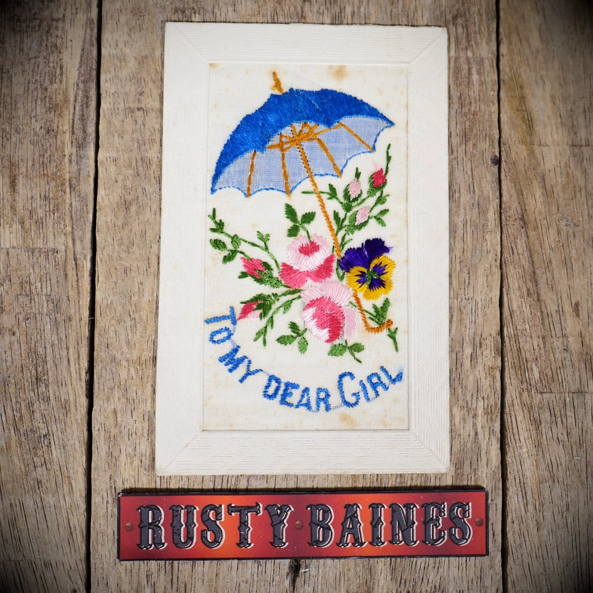 Postcard, WW1 Embroidered Silk, Miss M Page Eastbourne, Umbrella
