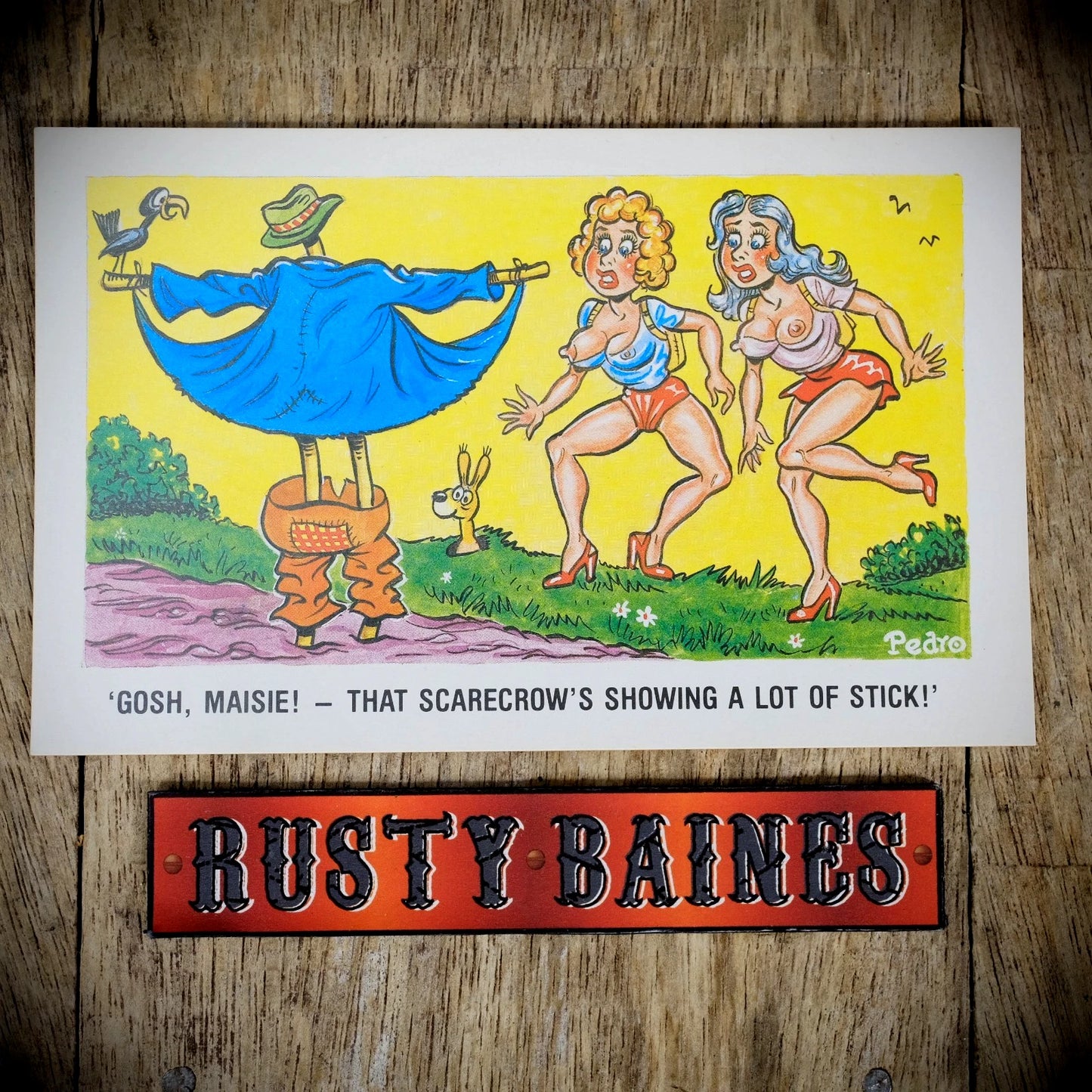 Postcard, Comic, Farmers Field Scarecrow Flashing Busty Girls