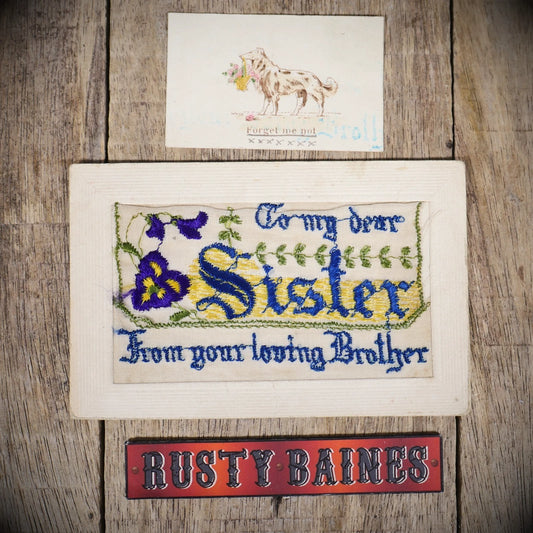 Postcard, WW1 Embroidered Silk, Julia Jones Canning Town, Sister