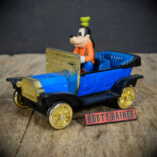 Vintage Walt Disney Plastic Goofy Vintage Classic Car, Pull-Back Drive