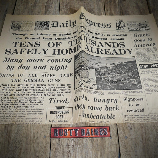 Original Daily Express Wartime Newspaper May 31 1940 WW2 BEF Dunkirk