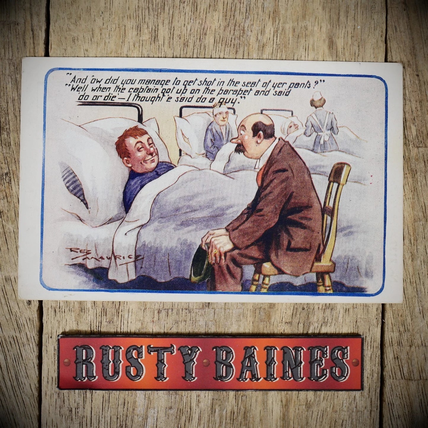 Postcard, WW1 Comic, Reg Maurice, Injured Soldier, Shot, Hospital