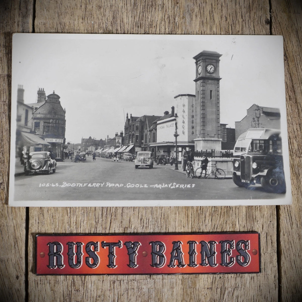 Postcard, Goole, Boothferry Road, Classic Cars, Bus, Clock, Real Photo