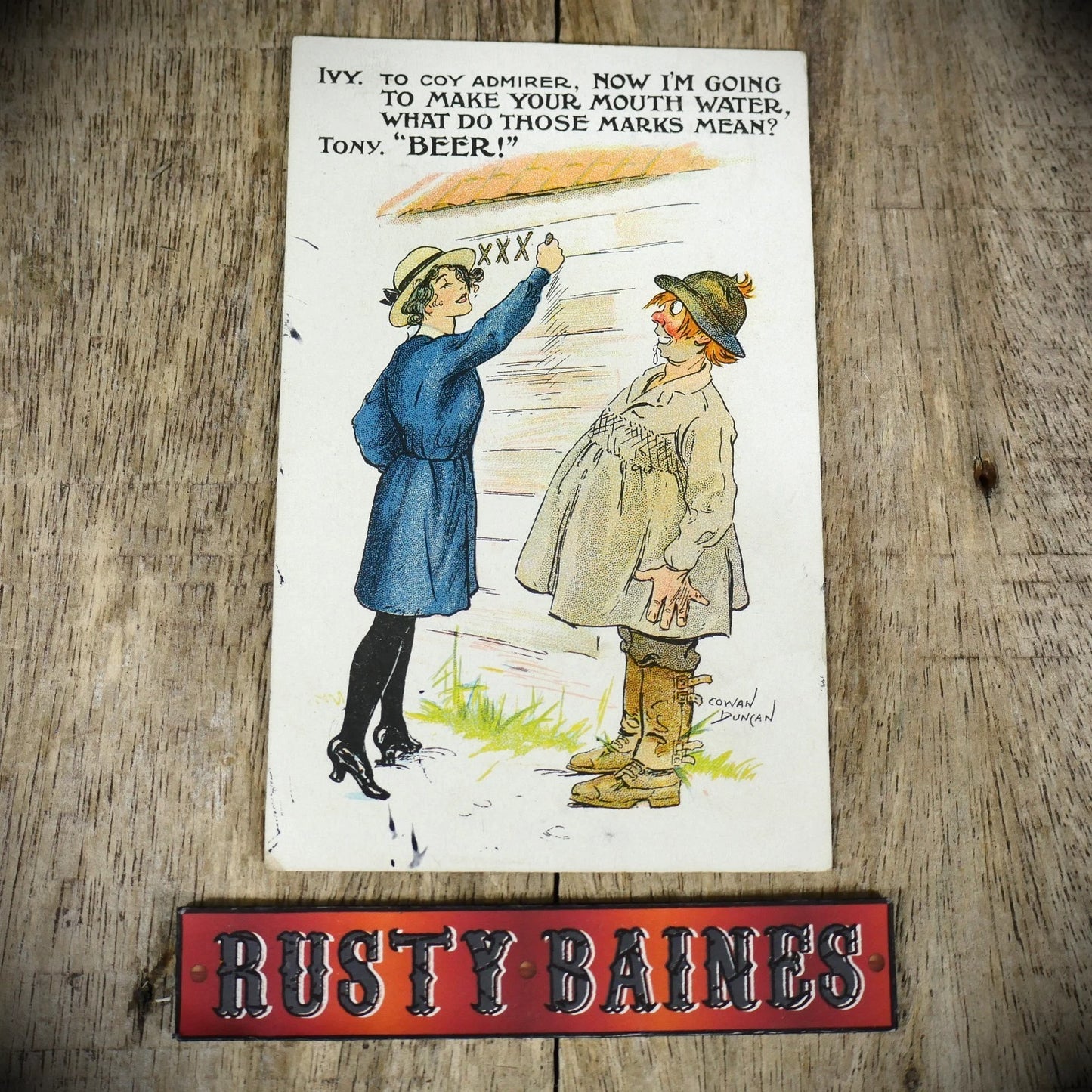 Postcard, Comic, Cowan Duncan, Saucy Beauty Barmaid, Drooling Man Beer