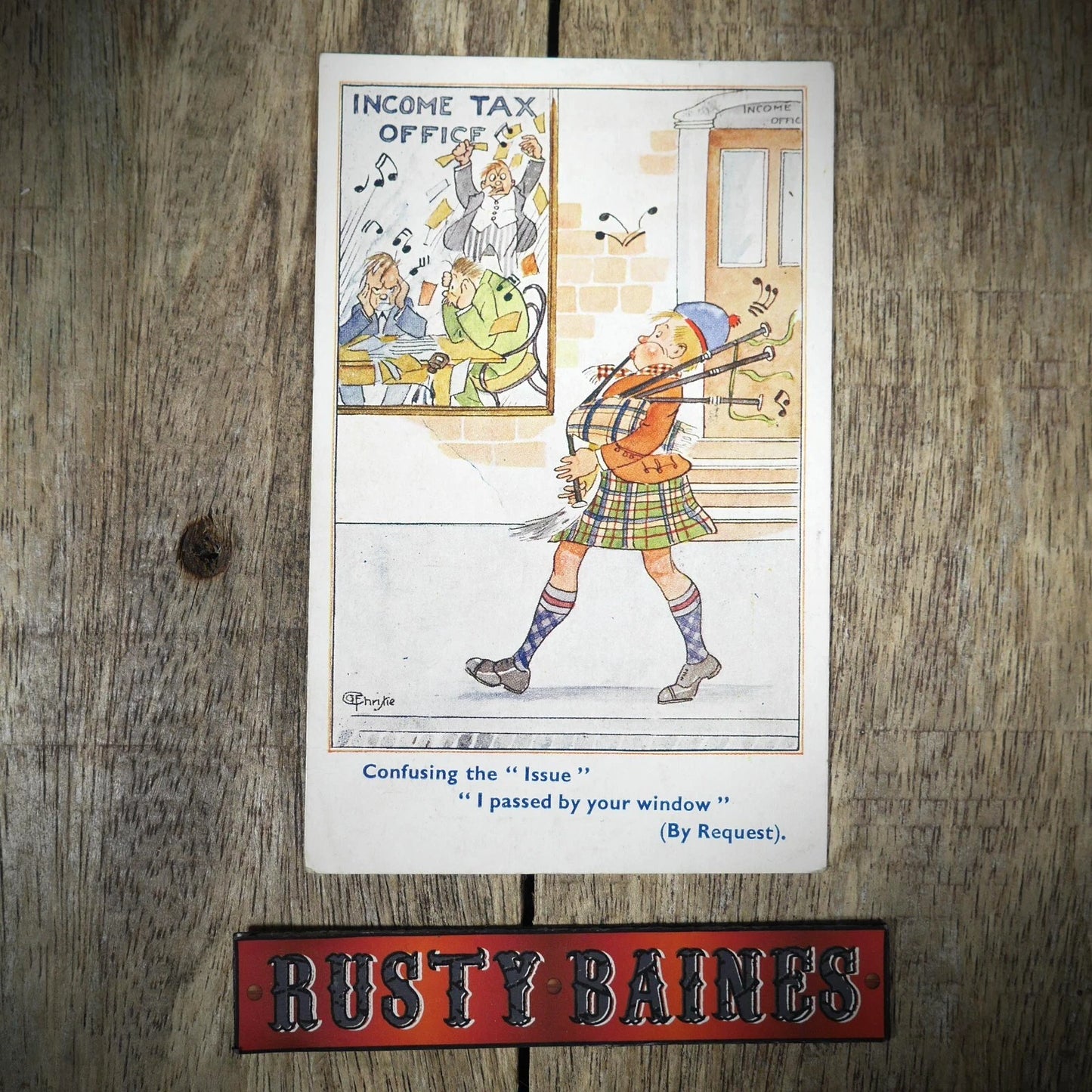 Postcard, Comic, Income Tax Inland Revenue Office, Bagpipe Noise
