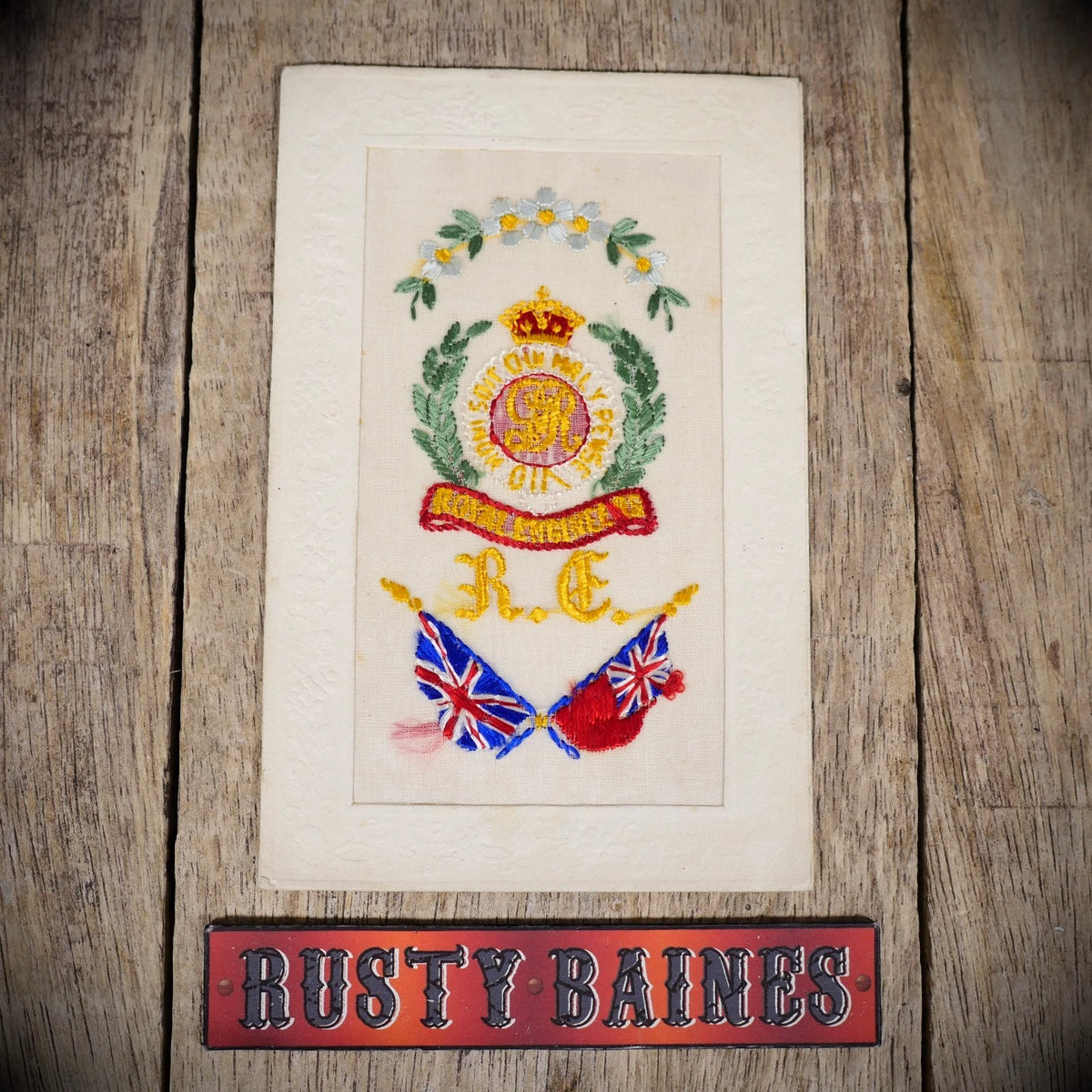 Postcard, WW1 Embroidered Silk, Royal Engineers, Red Ensign Flag