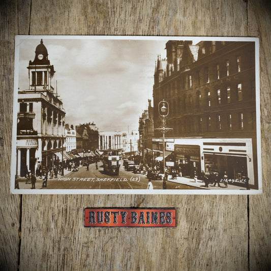 Postcard, Sheffield High Street Shops, Tram, Pre War Real Photo