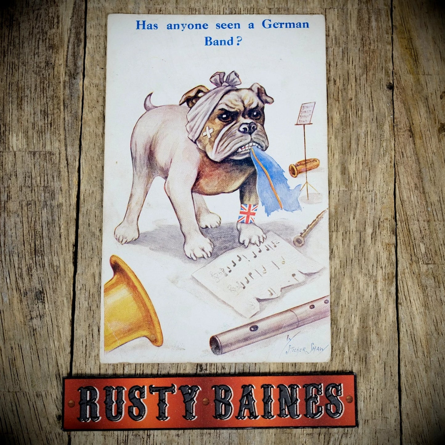Postcard, Comic, Stocker Shaw, WW2 British Bulldog, Anti-German, Music