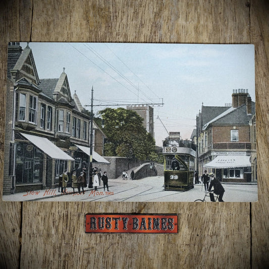 Postcard, Slow Hill, Newport, Wales, Tram, Shops, Printed