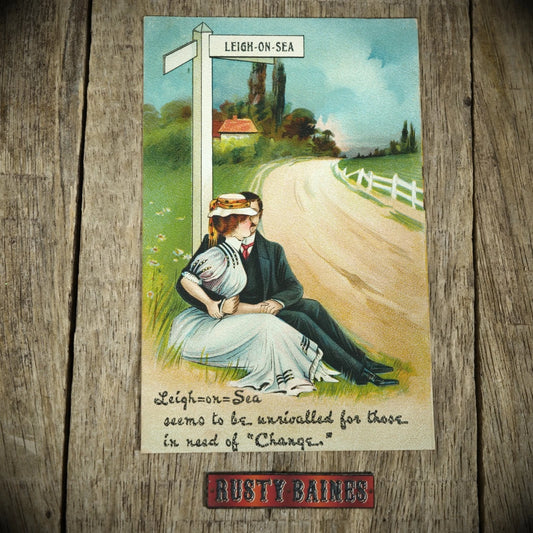 Postcard, Comic, Birn Bros, Leigh-on-Sea Road Sign, Romance, Chromo
