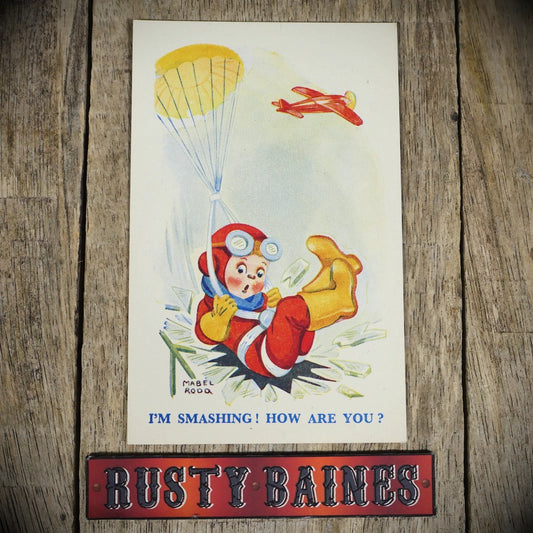 Postcard, Comic, Mabel Todd/Philmar, Parachute Accident, Plane