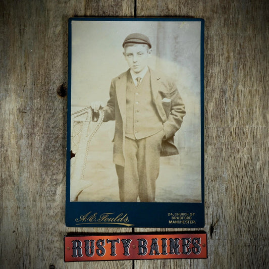 Cabinet Card Victorian Photo, Portrait of Boy/Teen, Flat Cap, Foulds, Manchester