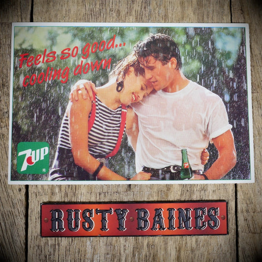 Postcard, 7UP Advertising, Romantic Couple Cooling in Rain Continental Size