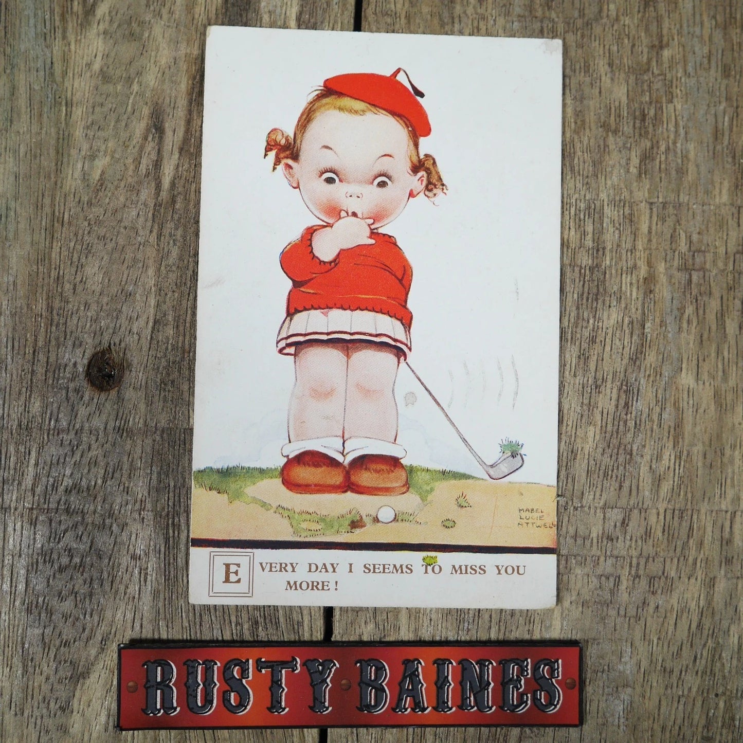 Postcard, Mabel Lucie Attwell, Miss You Every Day, Girl Golfer, Golf