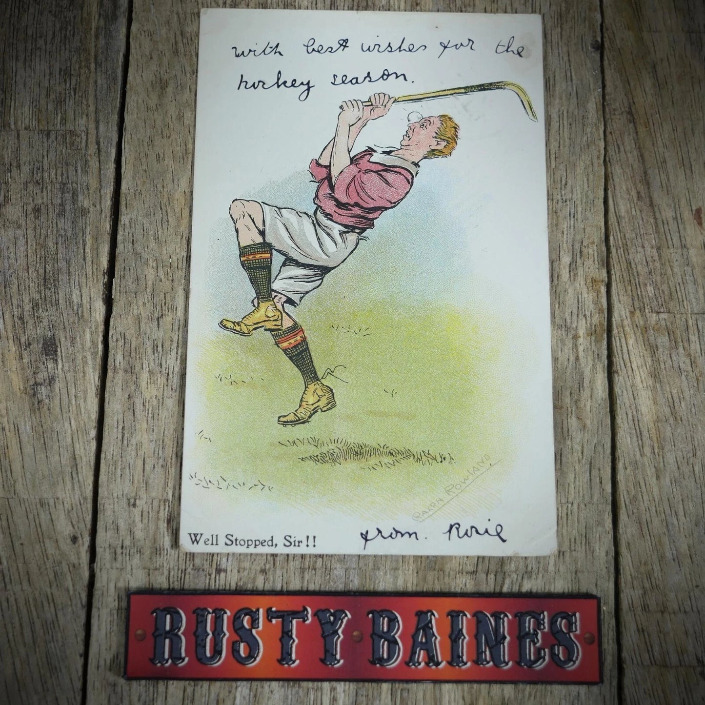Postcard, Comic, Ralph Rowland, Hockey Ball in the Face Accident
