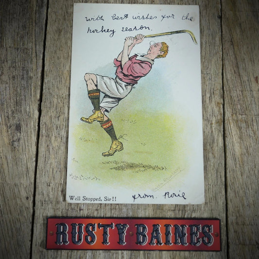 Postcard, Comic, Ralph Rowland, Hockey Ball in the Face Accident