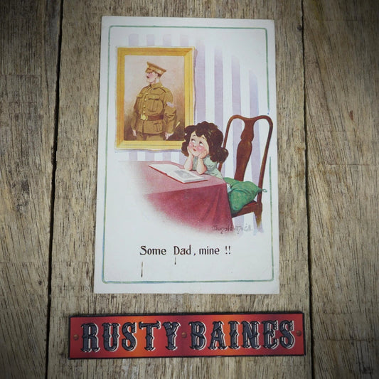Postcard, Comic, Donald McGill, Proud Girl, Solider Father Dad