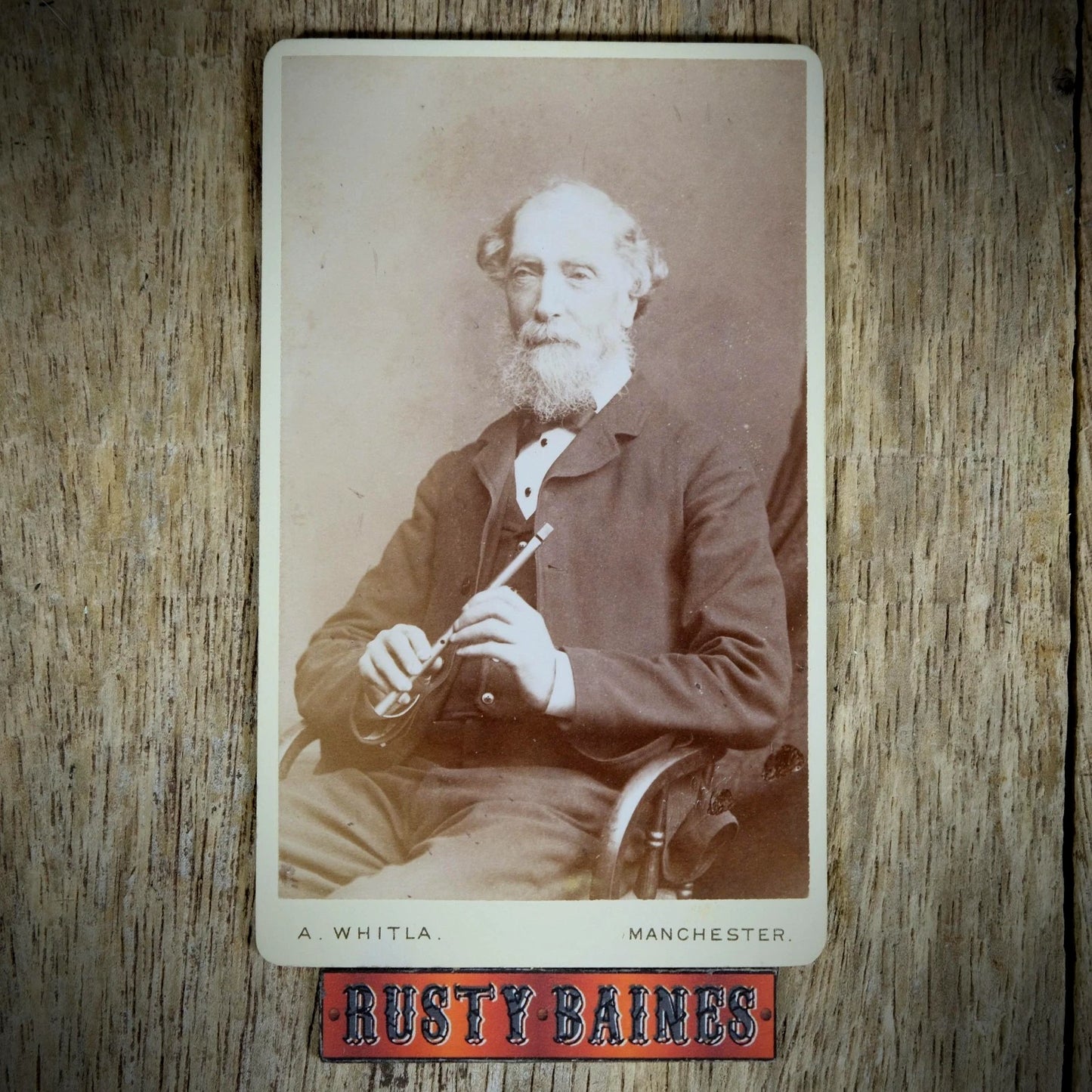 Carte de Visite (CDV) Portrait of Mature Victorian Man with Flute/Recorder, A Whitla, Manchester
