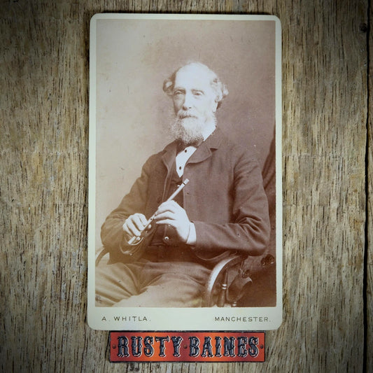 Carte de Visite (CDV) Portrait of Mature Victorian Man with Flute/Recorder, A Whitla, Manchester