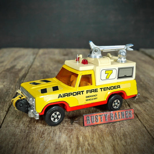 Original Vintage Matchbox Super Kings Plymouth Trail Buster, Airport Fire Truck