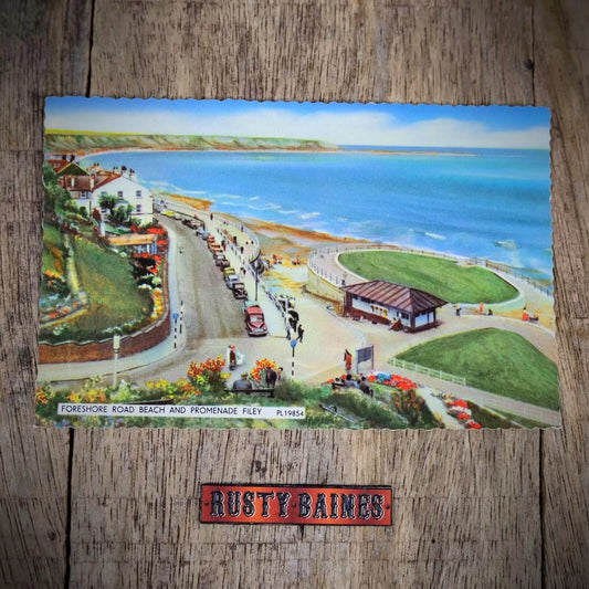 Postcard, Filey Foreshore & Prom, Morris Minor Van, Printed