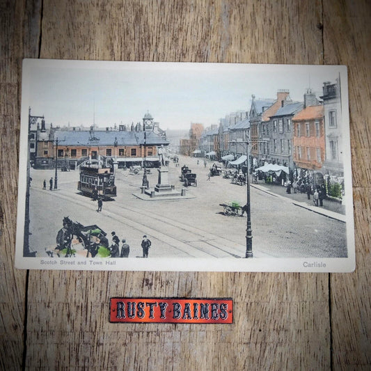 Postcard, Carlisle, Scotch Street, Tram, Horse & Carts, Printed