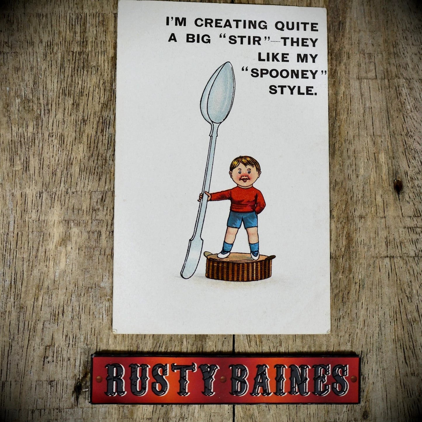 Postcard, Creating Quite a Stir, Big Spoon Cutlery Boy