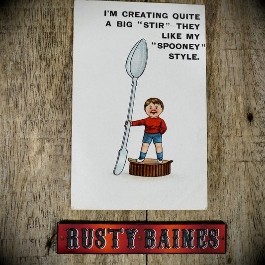 Postcard, Creating Quite a Stir, Big Spoon Cutlery Boy