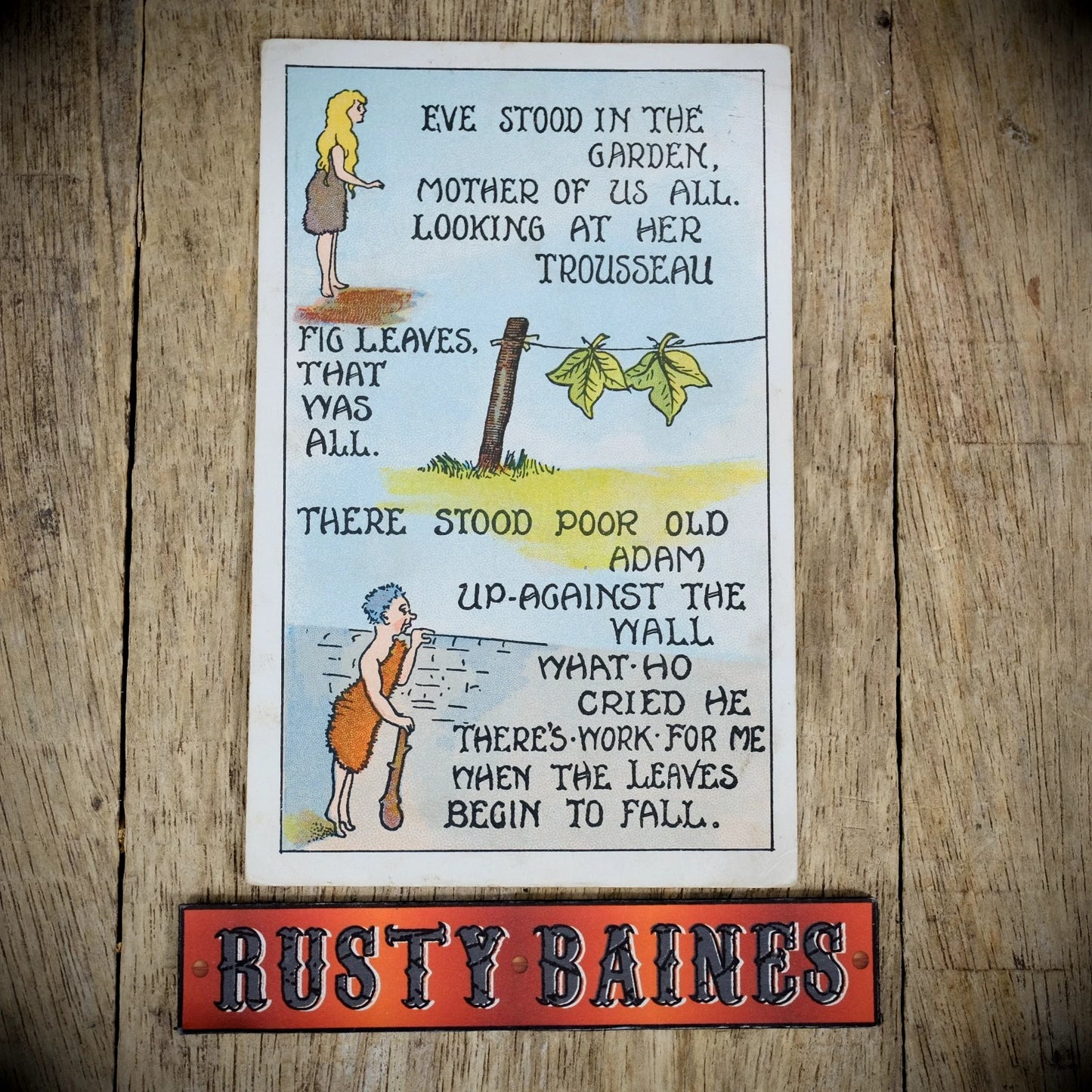 Postcard, Comic, Adam & Eve, Falling Fig Leaves Romance