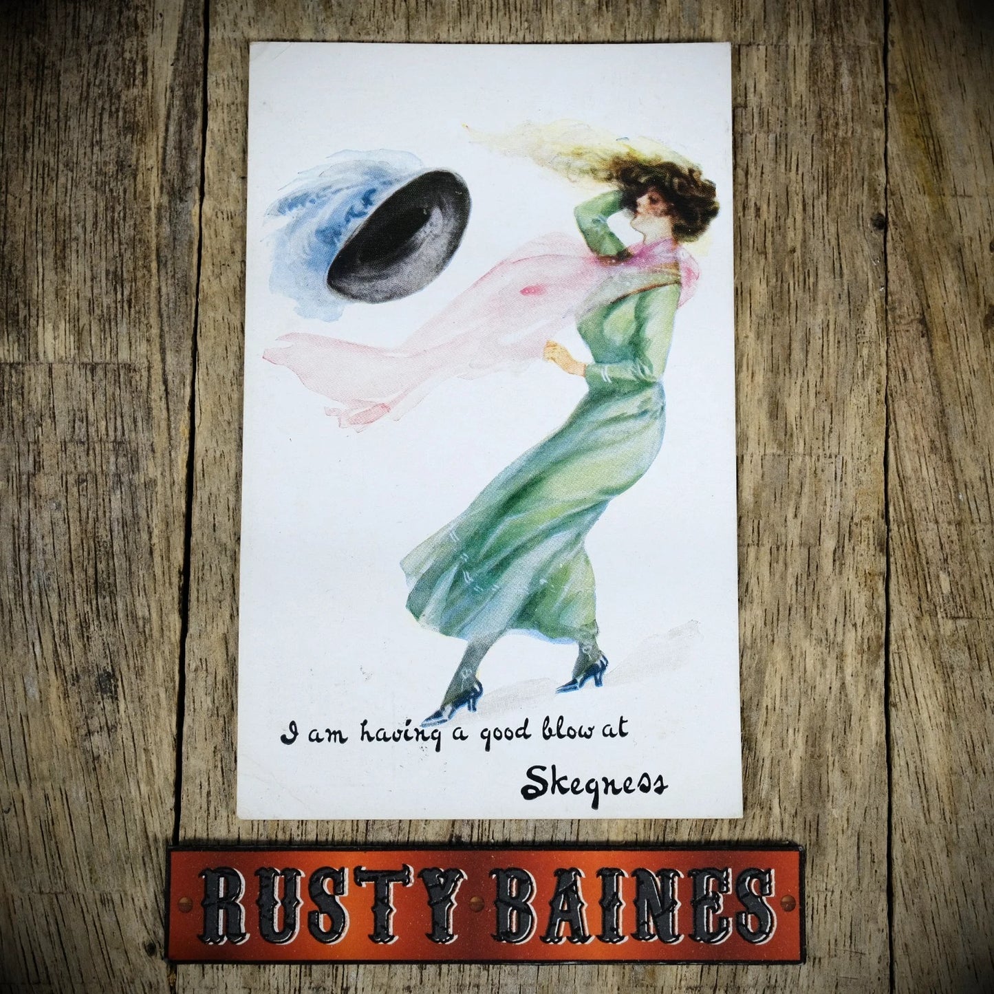 Postcard, Comic, A Good Blow at Skegness, Glamour Woman, Printed
