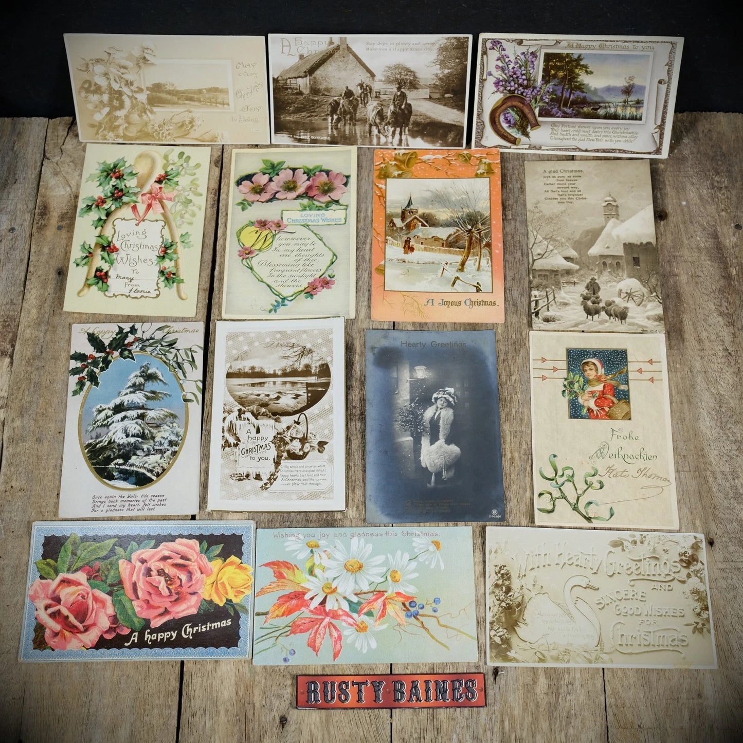 Bundle of Antique Postcards, Winter/Christmas Greetings x14