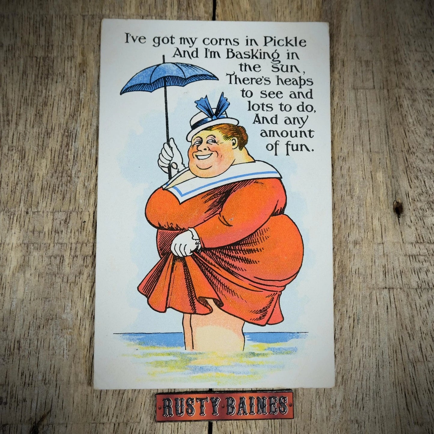 Postcard, Comic/Humour, Chubby Woman Basking in the Sun, Bathing