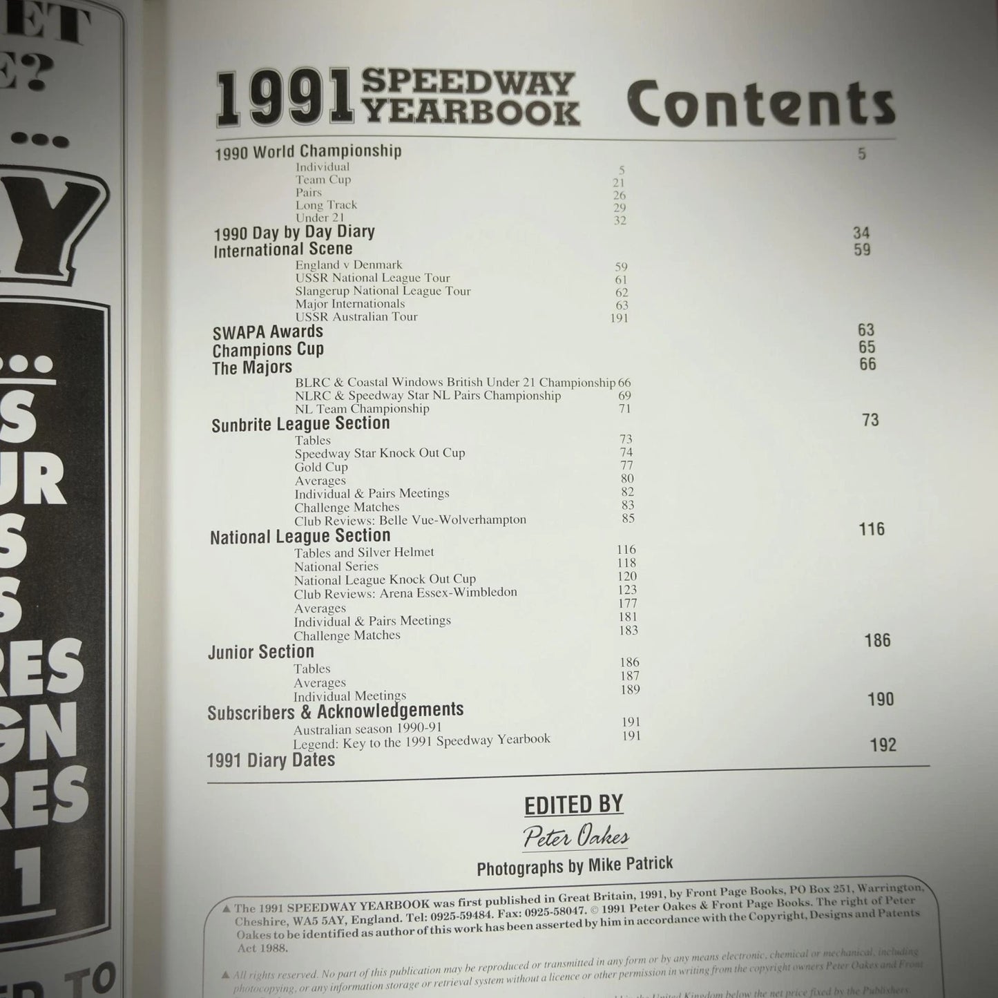 Speedway Yearbook 1991, Peter Oakes, Hardcover