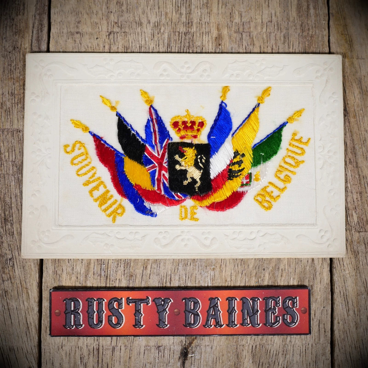 Postcard, WW1 Embroidered Silk, Belgium Patriotic Allied Flags