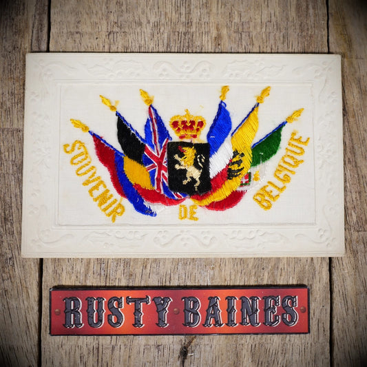 Postcard, WW1 Embroidered Silk, Belgium Patriotic Allied Flags