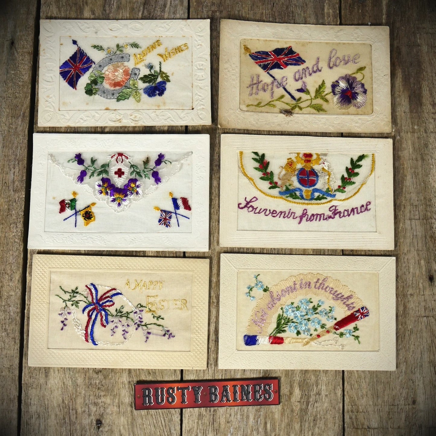 Bundle of WW1 Embroidered Silk Postcards, Patriotic Flags Etc