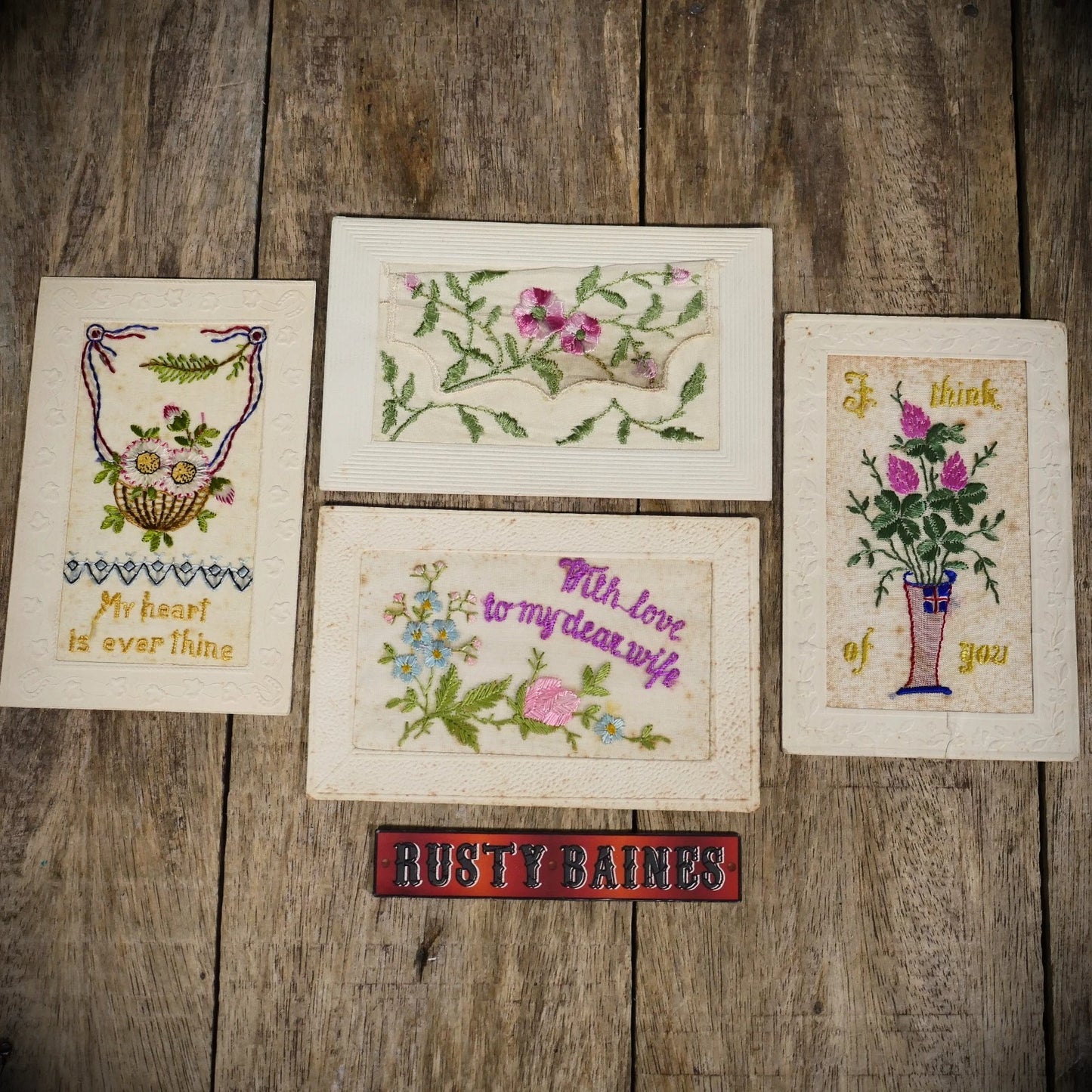 Postcard Bundle, WW1 Era Embroidered Silk, Sentimental/Sweetheart