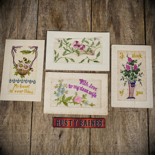 Postcard Bundle, WW1 Era Embroidered Silk, Sentimental/Sweetheart