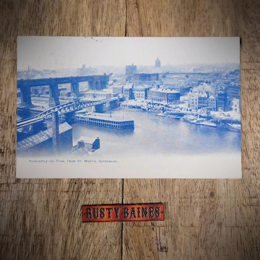 Antique Postcard, Newcastle from St Mary's, Gateshead, Blue-Tone