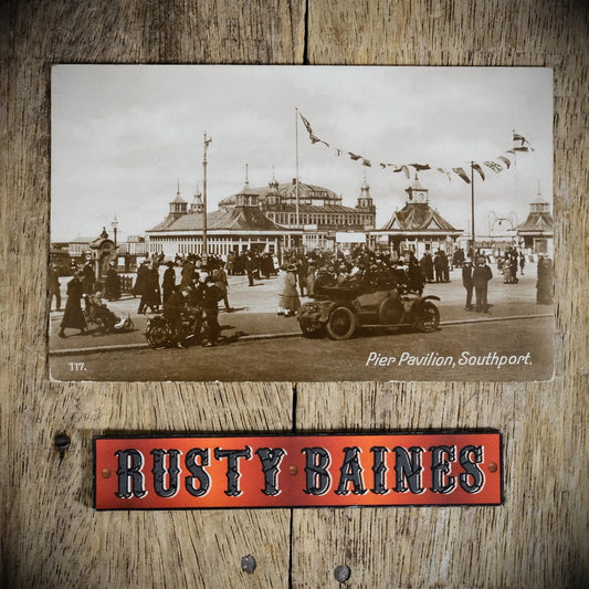 Postcard, Southport Pier Pavilion Vintage Car & Motorcycle Real Photo