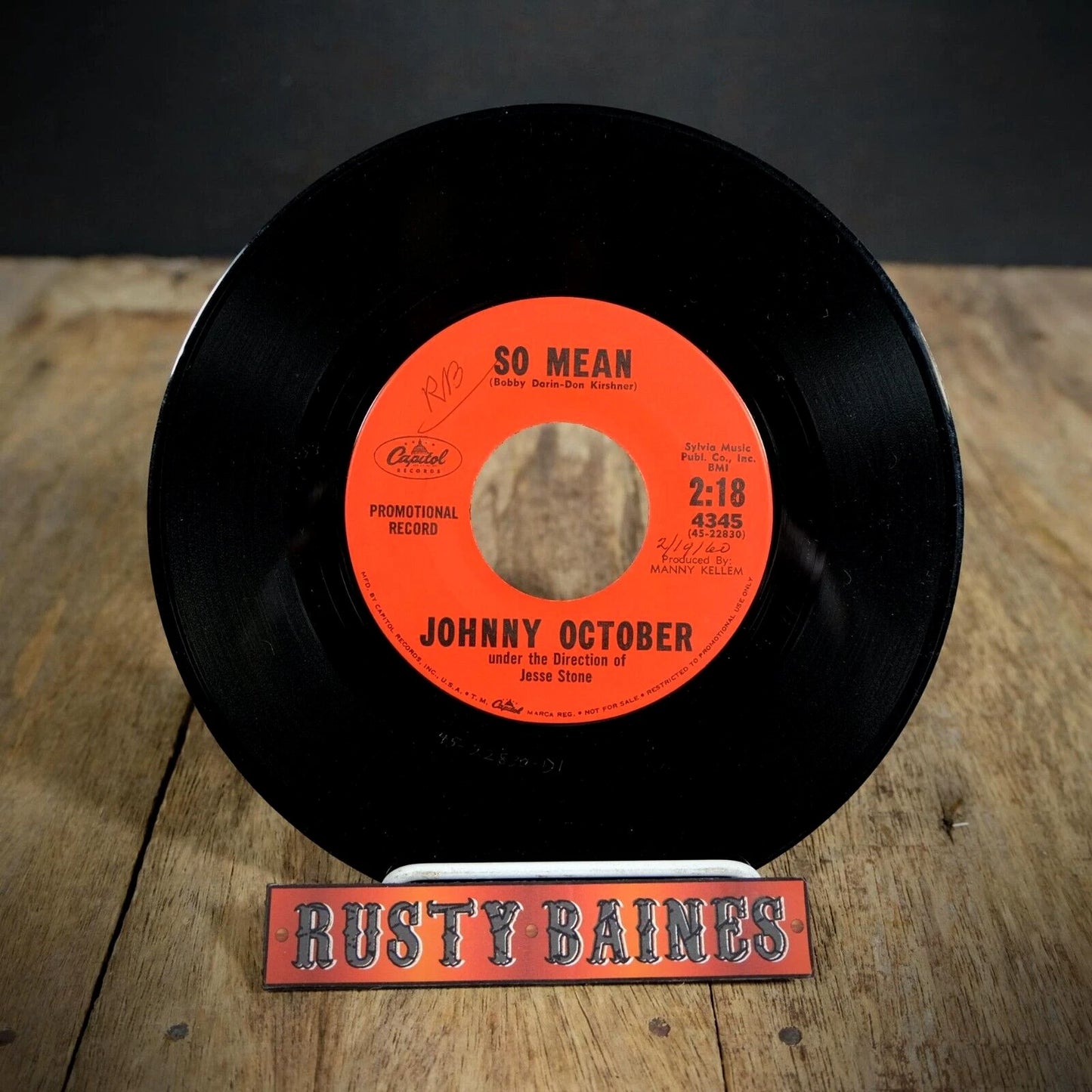 Record 7" Single, Johnny October There'll Always be a Feeling / So Mean